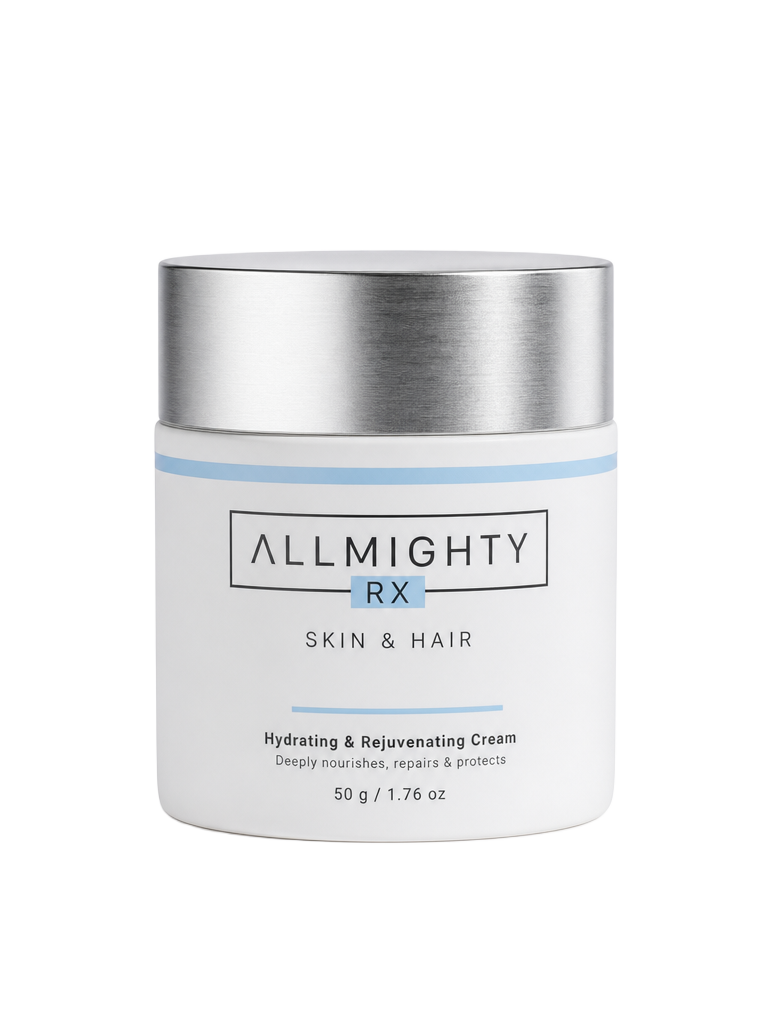 AllMighty RX skin and hair cream jar